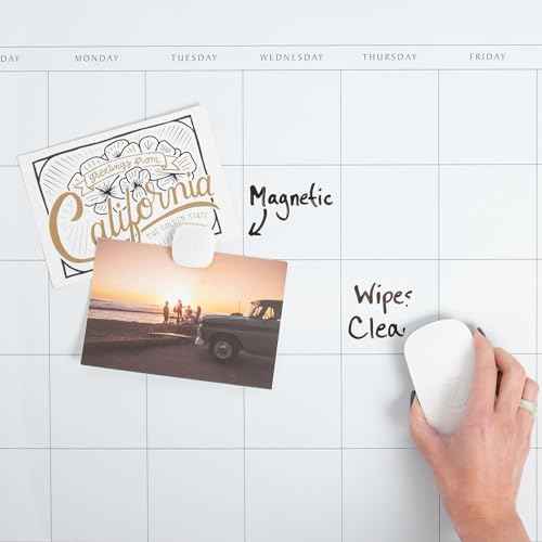 U Brands Magnetic Dry Erase Calendar White Board, 30" x 20", White Wood Style Frame, Includes Magnets