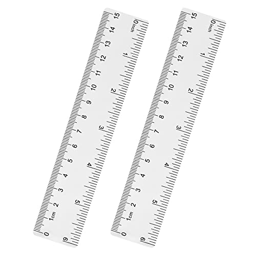 Unjoo 6 Inch Clear Plastic Ruler 2 Pack - Straight Measuring Tool for School & Office