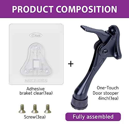Door Stopper with Adhesive Bracket Stickers, No Drilling or Tools Needed, Available for All Doors, Door Holder, Heavy Door Stop, KickDown Door Stoppers, Bottom of Door by HASHI (Black/Bracket 4pack)