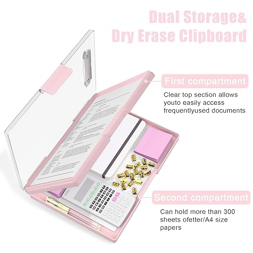 Hongri Pink Clipboard with Storage 8.5 x 11 dual compartments