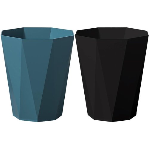 Regine Switzerland Bathroom Trash Can - 1.8 Gallon Small Waste Basket for Bedroom & Office | 2 Pack Blue & Black