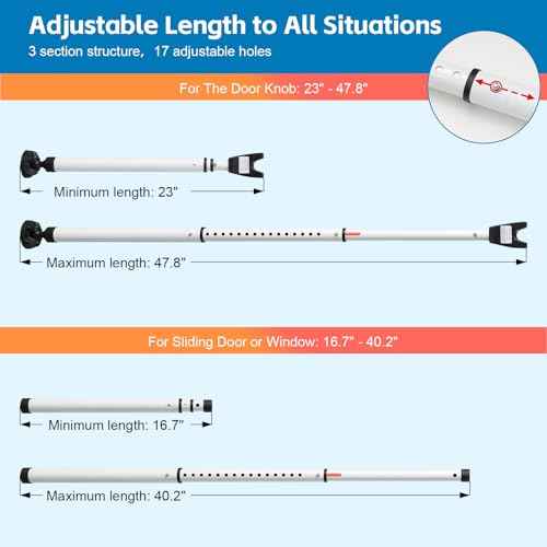Door Security Bar, 3-in-1 Sliding & Entry Door Jammer Window Lock Stick, Heavy Duty 1.6" Metal Burglar Bars, 17 Adjustable Length, Resist 400lbs Force for Home Hotel Safety 2 Packs