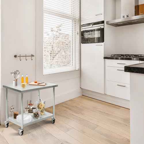 Stainless Steel Table for Prep & Work 36 x 24 Inches with Caster Wheels,Commercial Heavy Duty Metal Table with Undershelf for Home,Restaurant and Hotel Kitchen (36" x 24")
