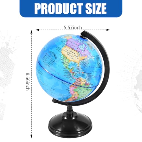 Rotating World Globe 6 Inch Spinning Earth Globe with Stand for Kids Learning Geography Classroom Education or Office Home Decorations