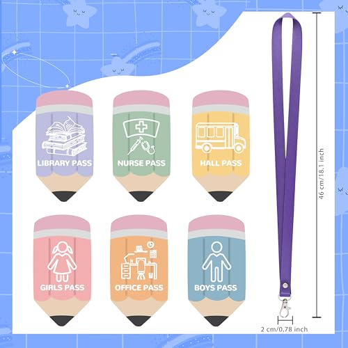 Chambom 6-Pack Wooden Classroom Hall Passes with Lanyards - Durable, Colorful School Passes for Bathroom, Library, Nurse & Office