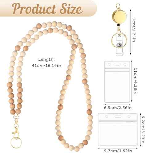 BESARME Teacher Lanyard with ID Holder Cute Wooden Beaded Lanyards for ID Card Badges Holder Retractable Badge Reel Keys Eyeglass Chains for Women