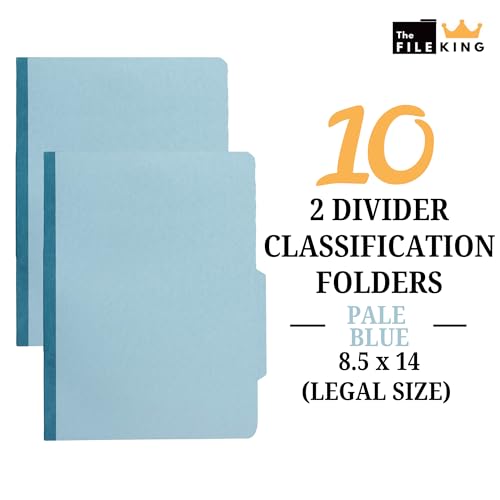 The File King Pressboard Classification Pale Blue Partition File Folder | Legal Size - Box of 10 | Two Dividers | Six 2¡± Durable Fastener Prongs | 2/5 Cut Top Tab | 2¡± Expansion