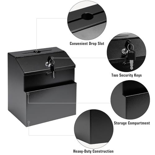 Black Suggestion Box with Lock & 50 Sheets Classroom Drop-In Organizer