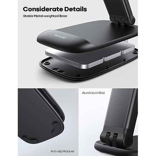 Lamicall Cell Phone Stand for Desk - [Height Adjustable] Foldable Mobile Phone Holder, Portable Stand for iPhone 17 16 15 14 13 12 11 Pro Max Plus Air, Galaxy S25 S24, Telephone, Office Accessories