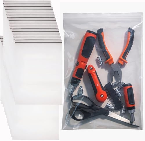 Heefage Heavy Duty 10x12 Inch Zip Bags 6mil Thick, 25 Pack - Puncture-Resistant Reusable Poly Bags for Tools & Storage