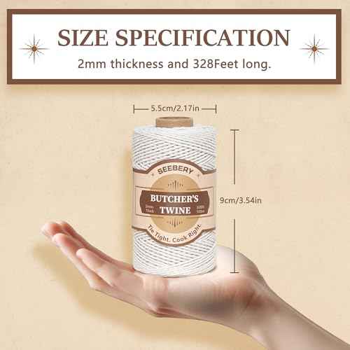 328Ft Butchers Twine ? 100% Natural Cotton Kitchen String, Oven Safe for Tying Meat, Roasting, Trussing Turkey, Baking, Grilling ? Food Grade for Cooking, Crafts, and Gift Wrapping