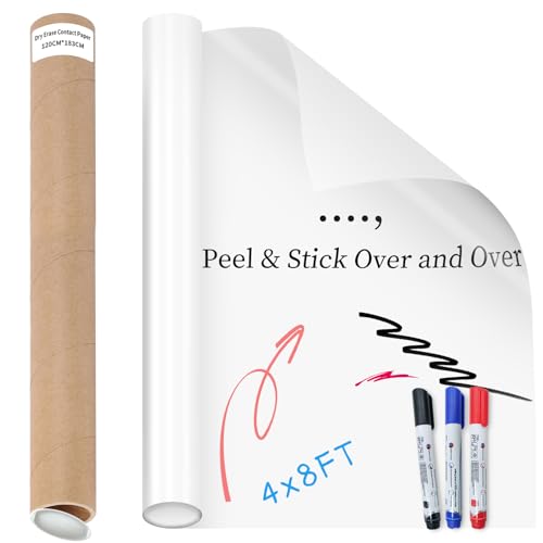 White Board Paper,White Board for Wall,Dry Erase Board for Wall,N Times Reusable,Easy to Cut & Install, with 3 Markers for Home, Office, Classroom (4¡¿8FT/(120cm¡¿244cm))