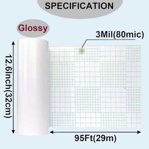 12.6Inch x 95Ft Self-Adhesive Laminating Vinyl Roll, 3Inch Core, 3Mil (80mic) Thickness Standard Glossy Cold Roll Laminating Film, Laminate Rolls Vinyl Cold Roll Laminate