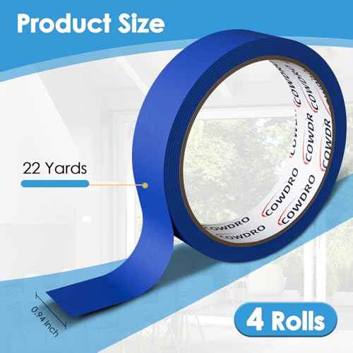4 Rolls Blue Painter's Tape 0.94 Inch£¬Masking Tape for Multi-Purpose, Painting Projects, DIY Crafts, 0.94 Inch x 22 Yards, Easy Removal, Anti-UV, Total 88 Yards