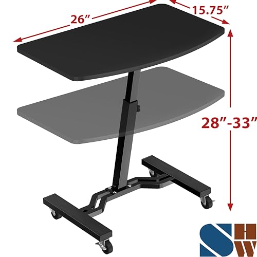 SHW Mobile Height Adjustable Laptop Cart with Lockable Wheels – Black, 15" x 25"