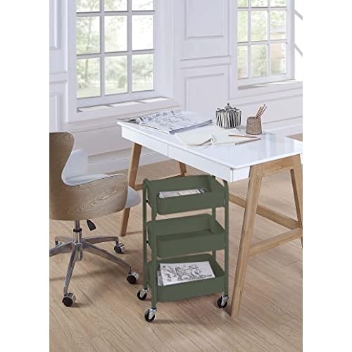 SunnyPoint 3-Tier Delicate Compact Rolling Metal Storage Organizer - Mobile Utility Cart Kitchen/Under Desk Cart with Caster Wheels - Army (15.35" X 10.24" X 26.8"H)