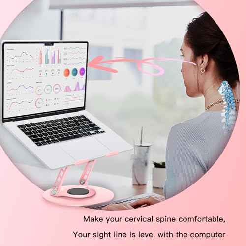 360¡Æ Rotating Adjustable Laptop Stand&Metal Phone Holder Perfect for Work,Painting,Office,Travel,Home,Fits MacBook & Laptops up to13-15",Dual Rotary Shaft,Folding Design-Purple& Pink