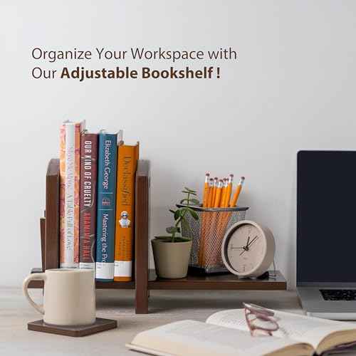Adjustable Desktop Bookshelf - Sturdy Desk Bookshelf and Book Organizer - No Tools Required to Assemble This Desktop Bookcase, Perfect Tabletop Book Shelf for Office, Study Room