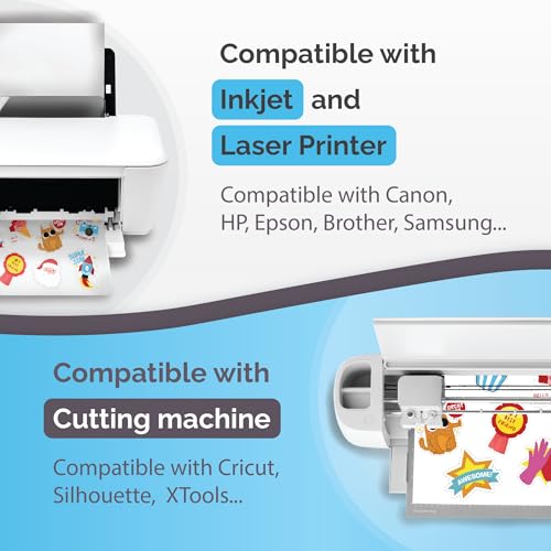Premium Printable Vinyl Sticker Paper for Inkjet & Laser Printer - 56 Sheets - Glossy White - Self-Adhesive Waterproof Sheets - Dries Quickly & Vivid Colors - Holds Ink Well - Tear Resistant