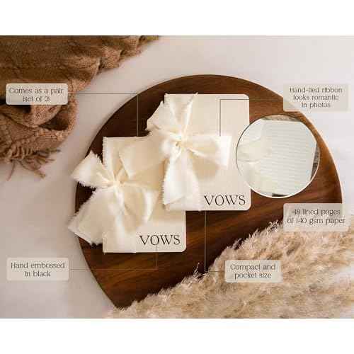Cream Embossed Slim Vow Books w/Ribbon (Set of 2) - 5.625 x 4 Minimalist Pocket Sized Wedding Ceremony Vow Renewal Speech Notebook Journal
