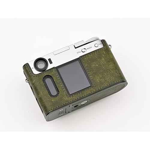 Handmade Genuine Leather Camera Half Case for FUJIFILM X-Half/FUJIFILM X-Half Camera Case - Top Layer Cowhide Body + Metal Base Plate (Matte Green)