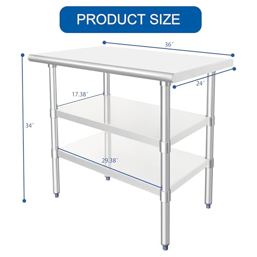 HARDURA 24 x 36 Inch Stainless Steel Prep Table with 2 Undershelves