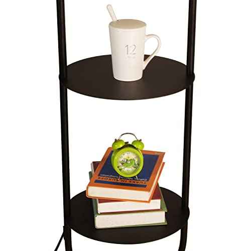 beaysyty Modern Elegant with Double Tray Floor Lamp for Office Cafe Den Living Room Bedroom,Foot Switch and Black Finish,Beige Cloth Lampshade Arc Floor Lamp