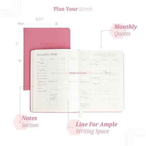 myAgenda Desktop Planner with 18 Month Calendar to Organize Schedules and Appointments with Vegan Leather Cover (July 2025 to December 2026) (Mulberry)