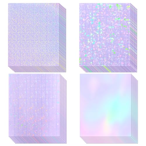 36 Sheets Holographic Sticker Paper - Clear Self-Adhesive Vinyl with Gem, Dot, Star, Colorful Patterns