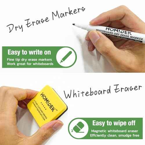 HOMiDEK Magnetic Dry Erase Board: Small Fridge Whiteboard, Flexible Refrigerator Magnet White Board, Blank Writing Note Sheet with Dishwasher Magnet Clean Dirty Sign, 4 Markers & Eraser - 12 x 8