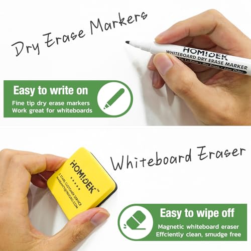 HOMiDEK 12x8 Inch Magnetic Dry Erase Whiteboard for Refrigerator & Kitchen with 4 Markers & Eraser - Flexible Magnet Note Sheet & Dishwasher Sign