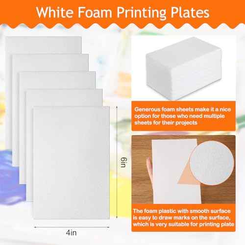Pangda 100 Pcs White Foam Printing Plates, Foam Sheets Crafts Color Craft Board for Printmaking, Card Making, DIY Project, Stamp, Classroom, Scrap Booking (1.3 mm Thick)