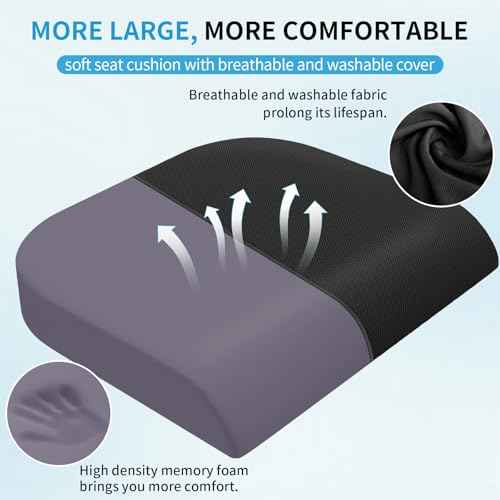 Large Seat Cushion£¬Soft Foam Cushion for Long Sitting Hours on Office Chair, Home & Car, Non-Slip Chair Pad for Relieving Back & Sciatica & Hip & Coccyx Pain (Black)