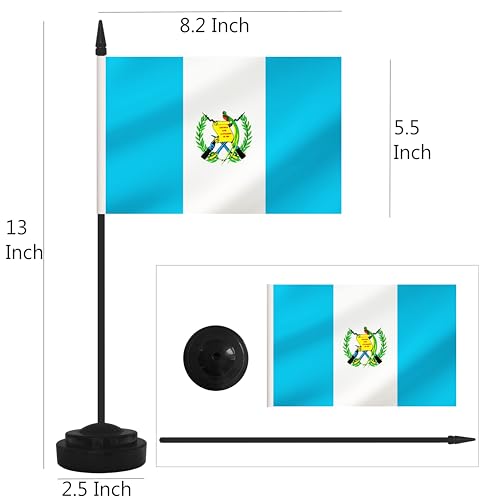 Yamiuo 2 Pack Guatemala Desk Flag Set with Black Pole & Base - Small Miniature Office & Classroom Decor