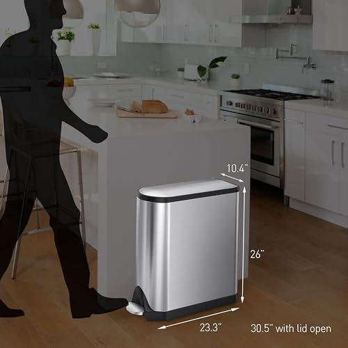 simplehuman 45 Liter / 11.9 Gallon Butterfly Lid Kitchen Step Trash Can, Brushed Stainless Steel