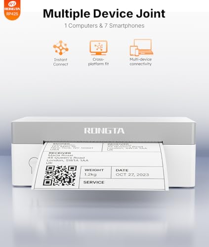 Rongta White Bluetooth Thermal Shipping Label Printer 4x6 for Small Business