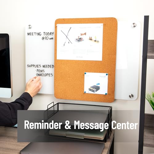 Mind Reader Glass Dry Erase Board with Sliding Corkboard 28x19.5" - Wall Mount Combo