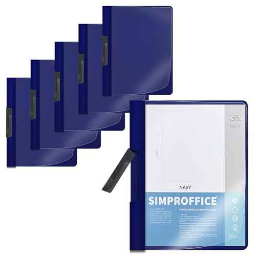 36 Pack Swing Clip Report Covers, Clear Front and Navy Blue Frosted Back, 9 x 11.4 Inches, Plastic Presentation Folders with Clip for Professional Use