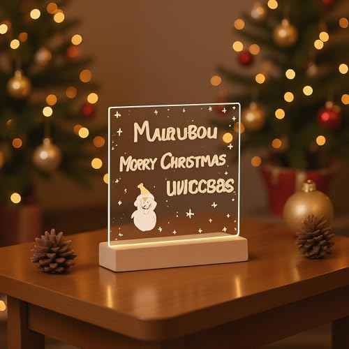 5.9 x 5.9 Inch Warm LED Message Memo Note Board with Colors, Clear Acrylic Desktop Light Up Dry Erase Drawing Writing Board with Stand