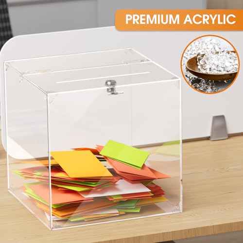 MaxGear Acrylic Donation Box with Lock 1 Pack, 11.8"x11.8"x11.8" Large Ballot Suggestion Box, Square Case for Fundraising, Donations