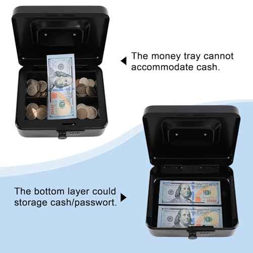 KYODOLED Cash Box with Combination Lock Safe Metal Money Box with Money Tray for Security Lock Box 7.87"x 6.30"x 3.35" Black