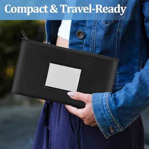 2 Pack Money Bags with Zipper, Bank Pouch with Label, 11 x 6.1 Inch PU Leather Cash Deposit Holder for Coins, Invoice, Bills, Cosmetics, Tools (Black)