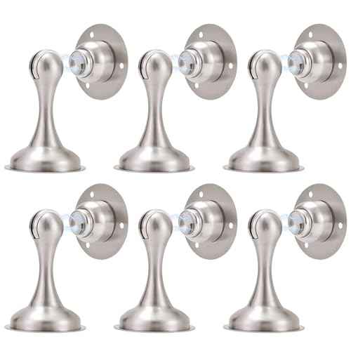 Magnetic Door Stopper 6 Pack Brushed Nickel No Drilling Needed 3M Adhesive or Screw Mount Soft-Catch Magnetic Door Holder for Home & Office