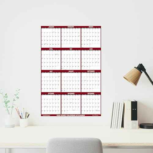24" x 36" SwiftGlimpse 2026 Wall Calendar Erasable Large Wet & Dry Erase Laminated 12 Month Annual Yearly Wall Planner, Reversible, Horizontal/Vertical, Maroon