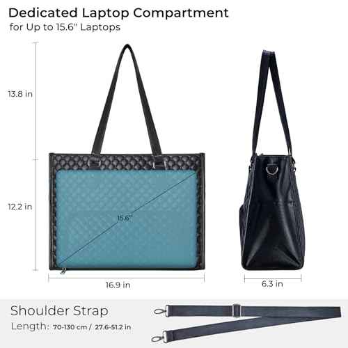 Laptop Tote Bag with Insulated Lunch Compartment for Women, PU Leather 15.6 Inch Work Bag, Elegant Computer Handbag, Versatile Business Tote for Office,Travel or Casual-Classic Black