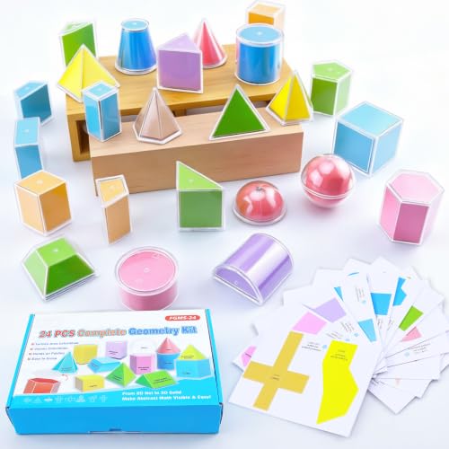 24PCS Geometric Shapes Set with 2D Nets for Math Learning & Teaching