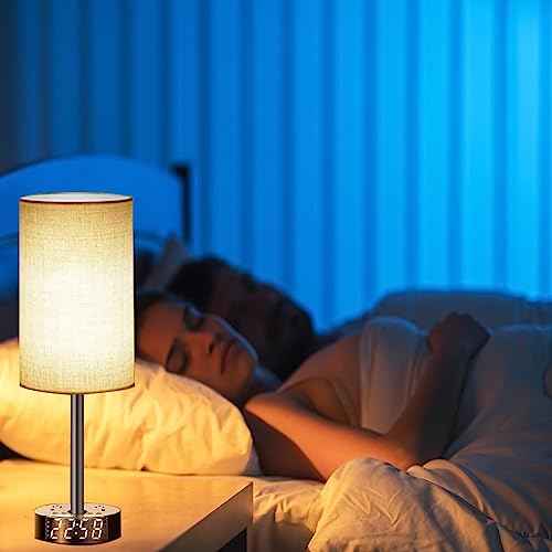 Touch Control Nightstand Light Bedside Table Lamp with USB C Charging Ports Alarm Clock 3 Way Dimmable Lamp for Bedroom Living Room Home£¨Gray£© Thanksgiving and Christmas Gifts