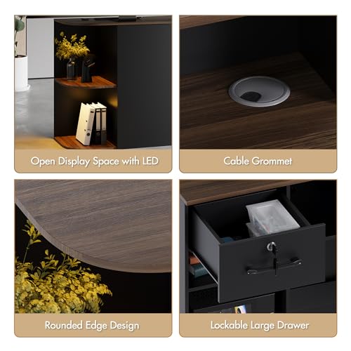51" Modern Reception Desk with LED Light & Power Outlet (Black) – Kikihouse