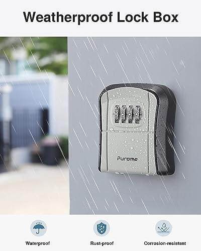 Puroma Wall-Mounted Key Lock Box Safe with Combination Code, Grey - Secure Home & Office Storage