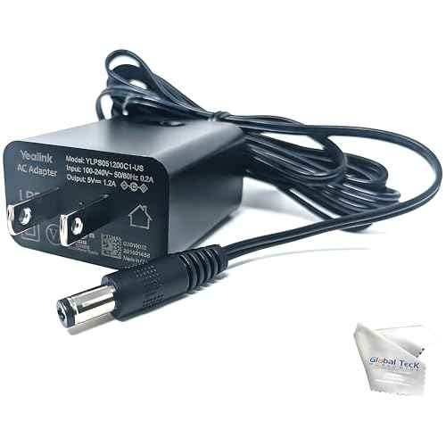 Yealink Power Adapter 5 Volt 1.2 Amp, Yealink Compatible Phones - T53, T53W, T26P, T27, T28P, T34W, T41P, T42G, T43U, T20P, T22P, MP50, Global Teck Microfiber